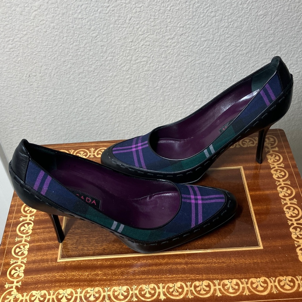 NWD Escada 8  Spectator Shoes purple blue green black plaid